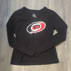 Fanatics Black Long Sleeve Women's Tee with Red and White Graphic